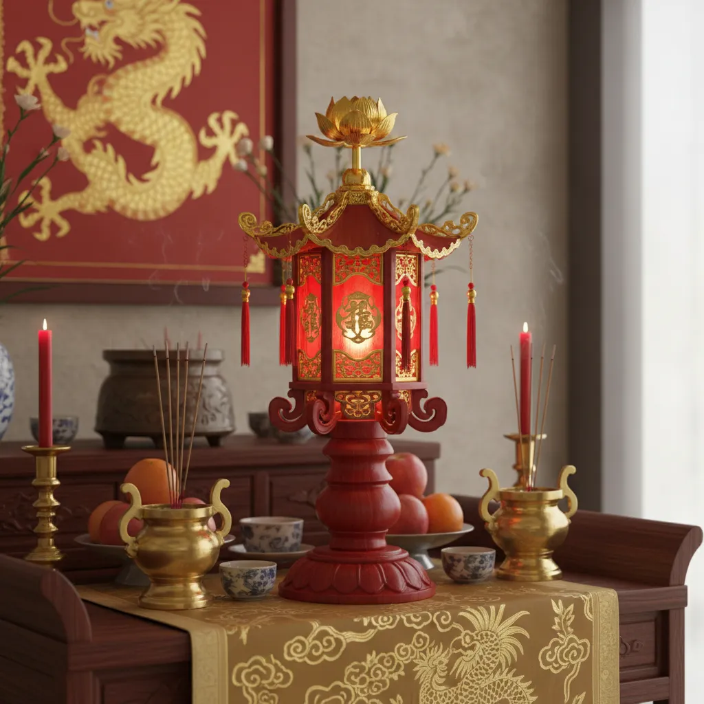Đèn thờ dạng lồng đèn truyền thống sơn son thếp vàng